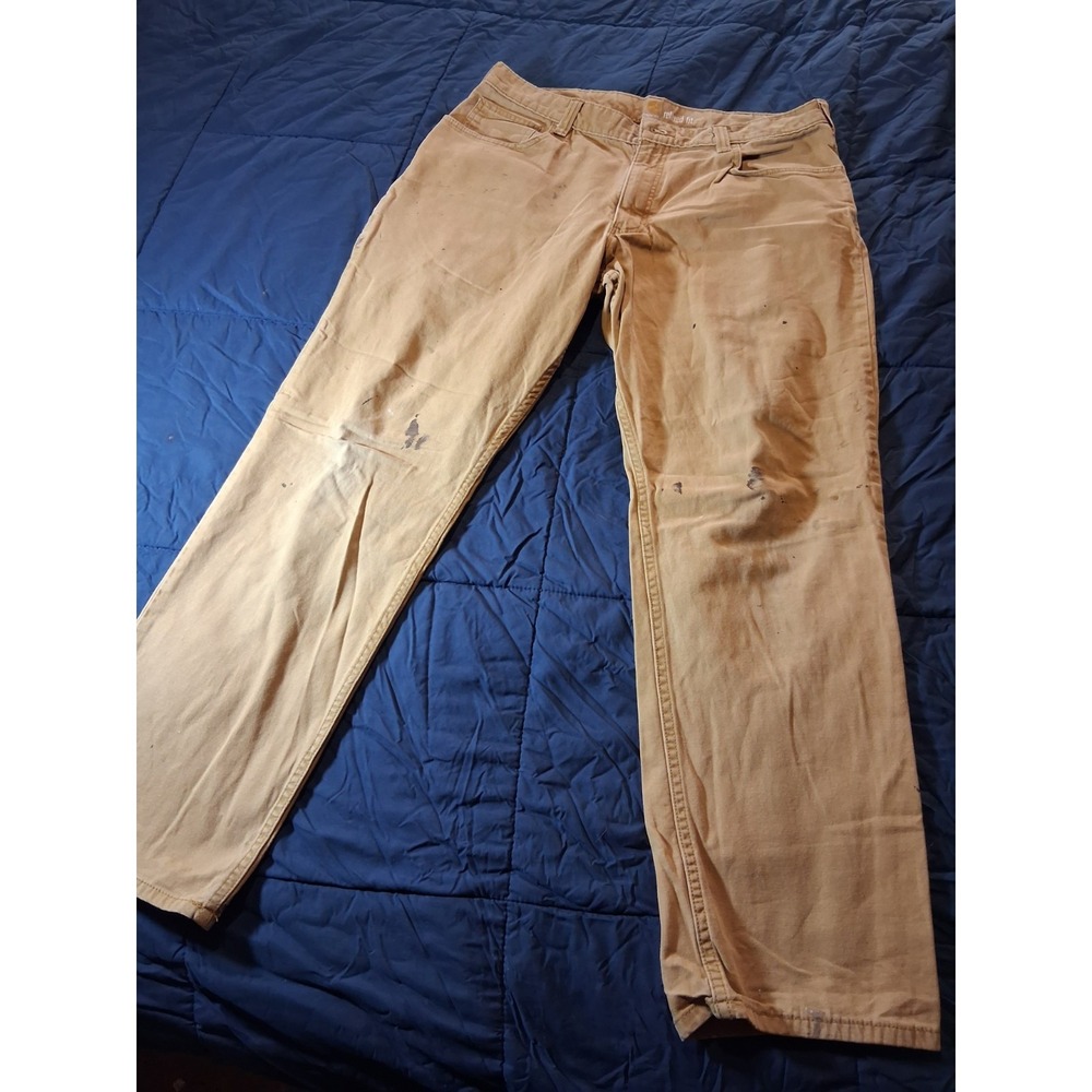 Carhartt Canvas Work Wear Pants Relaxed‎ Fit Khaki Tan Men 36 x 32 Distressed